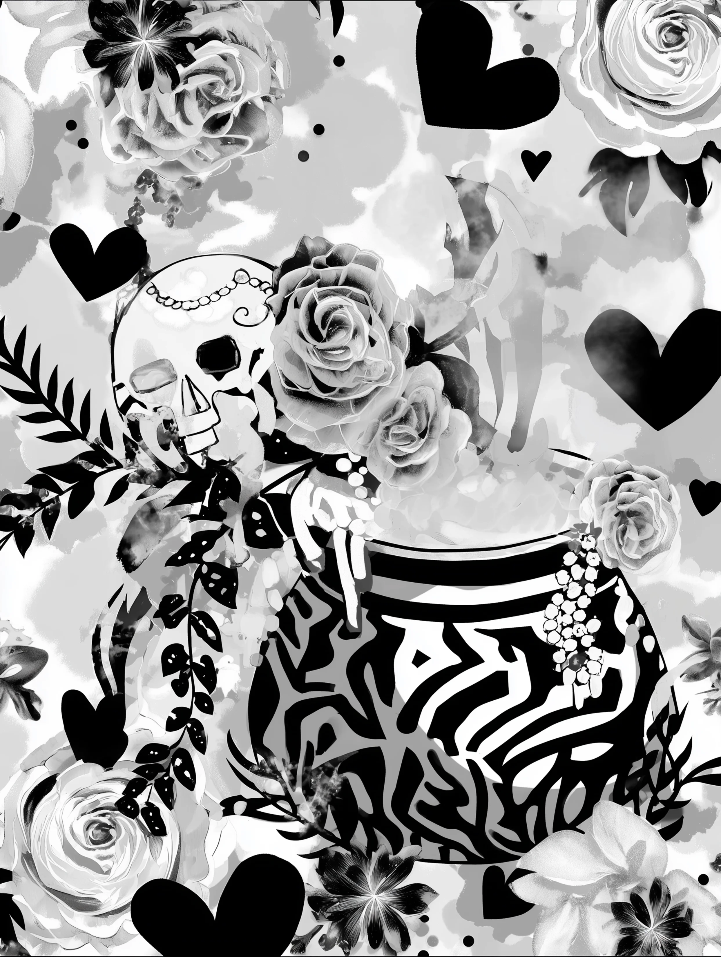 Free printable witch coloring page for adults featuring a beautiful cauldron with a skull